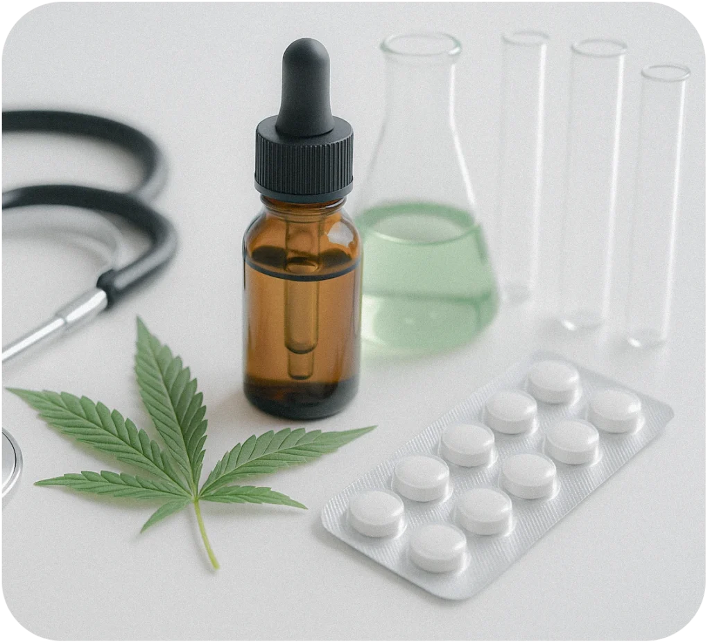 Pharmaceutical technician inspecting a cannabis extract vial
